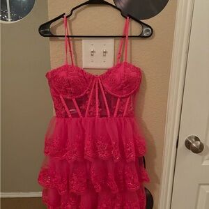 Lulu's Vibrant Pink Lace Dress